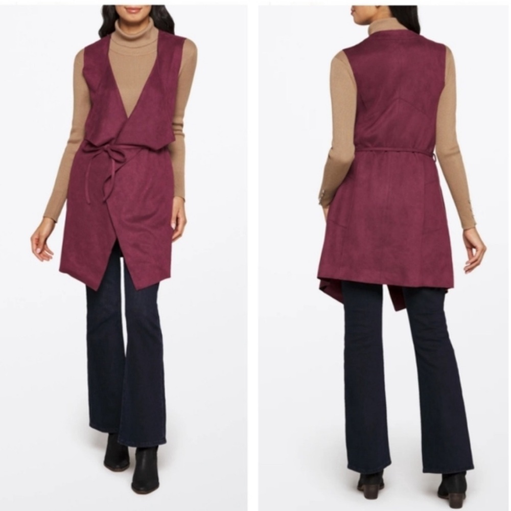Santa Fe Apparel MO-KA Burgundy Long Vest Lizzie Southwestern Faux Suede Sz XXL